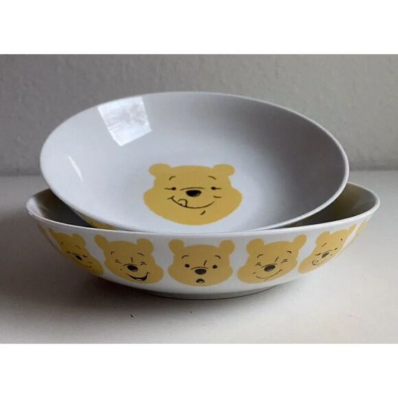Set Of 2 Disney Winnie The Pooh Face Expressions All Around Ceramic Pasta Bowls - Picture 1 of 14